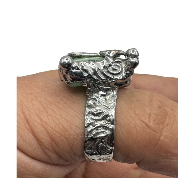 Uranium Glass Silver-Blend Statement Ring Artisan Handcrafted Glows W/ UV Light - Picture 8 of 14